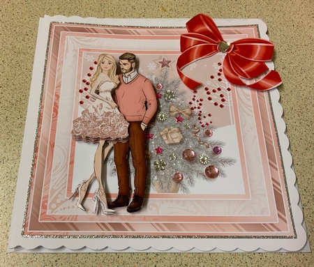 ROSE GOLD CHRISTMAS TREE & COUPLE 7.5 Decoupage & Insert Mini Kit by Jennie Settle