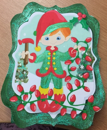 Green Tent card with Gnomes Christmas Lights  by Jennie Settle