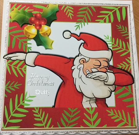Santa having a jolly ole Dab dance with holly 8x8 by Jennie Settle