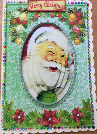 Lovely jolly santa in oval pyramids with  holly A5 by Jennie Settle