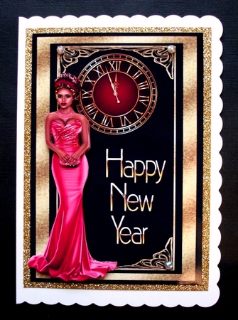 Art Deco New Year 4 - A5 card front with decoupage by Jennifer (Jaye) Smith-Kirk