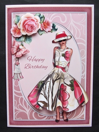 A5 Pink Lady with Roses & Butterfly by Jennifer (Jaye) Smith-Kirk