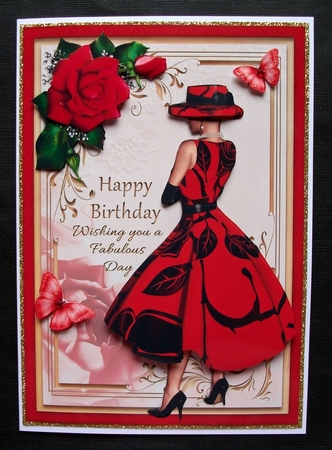 A5 Black & Red Lady With Roses & Butterflies by Jennifer (Jaye) Smith-Kirk