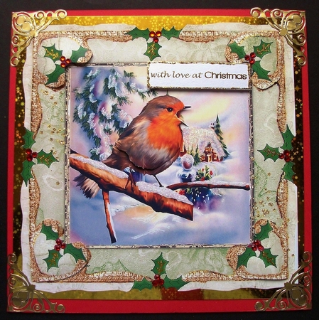 Christmas Robin & Holly Berries 8" x 8" Quick Square Card by Jennifer (Jaye) Smith-Kirk