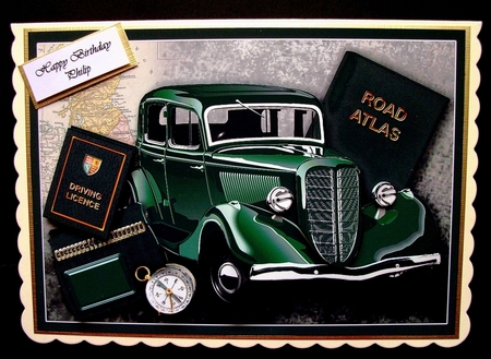 Classic Green Car Decoupage, Birthday Driv Test by Jennifer (Jaye) Smith-Kirk
