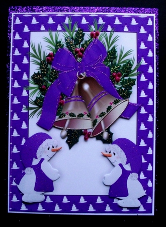 Pretty Purple and Gold Bells in Snowman Frame A4 by Jennifer (Jaye) Smith-Kirk