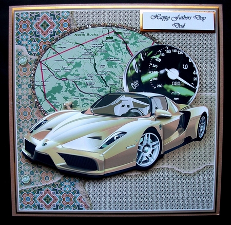 Cream Ferrari 8in x 8in Decoupage by Jennifer (Jaye) Smith-Kirk
