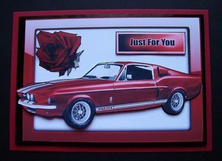 Classic Car with Red Rose in Red Glass Frame by Jennifer (Jaye) Smith-Kirk