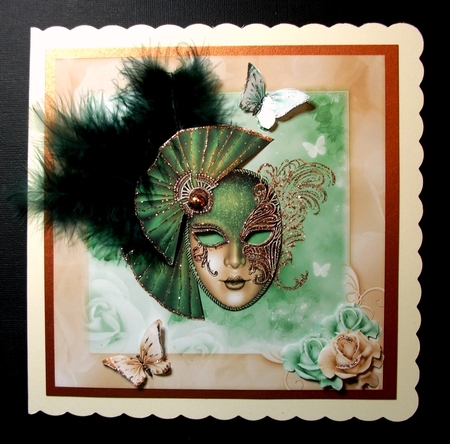 Stunning Masque in Greens and Gold 8x8 by Jennifer (Jaye) Smith-Kirk