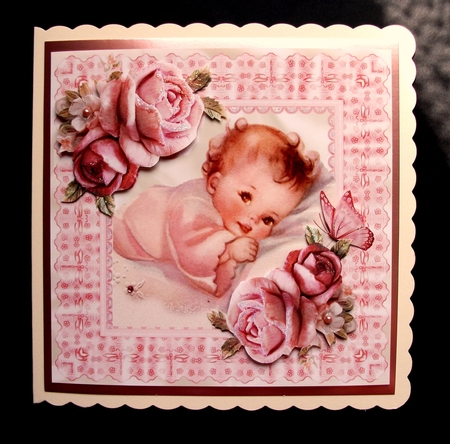 Pretty in Pink, Sweet Baby Girl with Pink Roses 8x8 by Jennifer (Jaye) Smith-Kirk