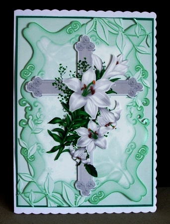 Pretty Silver Cross with White Lilies A4 by Jennifer (Jaye) Smith-Kirk
