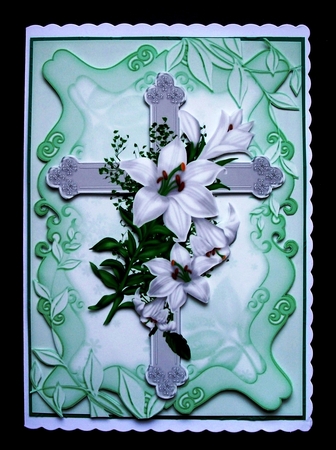Pretty Silver Cross with White Lilies A4 by Jennifer (Jaye) Smith-Kirk