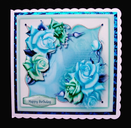 Lovely Blue and Green Roses on Kadair Frame  by Jennifer (Jaye) Smith-Kirk