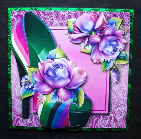 Fabulous Stripe Shoe & Vibrant Roses Lacey Square by Jennifer (Jaye) Smith-Kirk