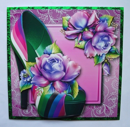 Fabulous Stripe Shoe & Vibrant Roses Lacey Square by Jennifer (Jaye) Smith-Kirk