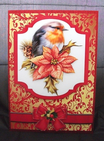 Robin on a Plaque with Poinsettias and Bow A4 by Jennifer (Jaye) Smith-Kirk