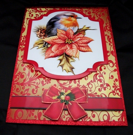 Robin on a Plaque with Poinsettias and Bow A4 by Jennifer (Jaye) Smith-Kirk