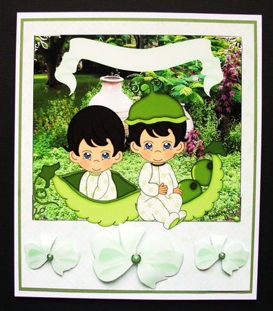 Black Haired Baby Boys Peas in a Pod Card Front 4 by Jennifer (Jaye) Smith-Kirk