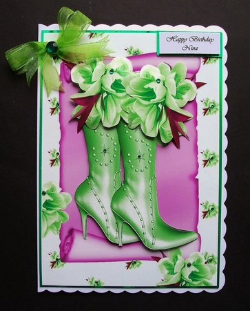 Pretty Exotic Green Flowers with Boots on a Scroll by Jennifer (Jaye) Smith-Kirk