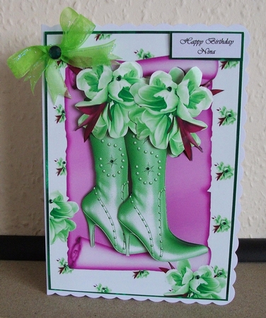 Pretty Exotic Green Flowers with Boots on a Scroll by Jennifer (Jaye) Smith-Kirk
