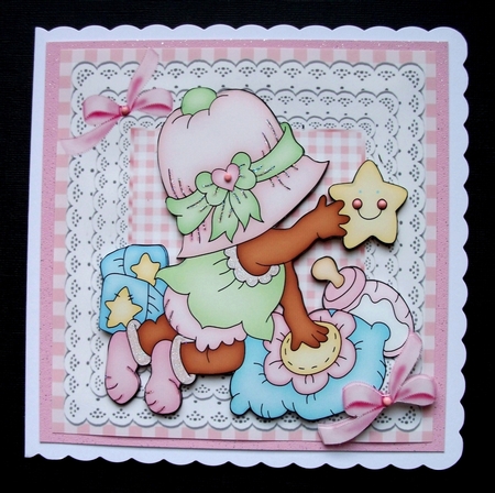 Little Bonnet Ethnic Baby Girl with Her Bottle & Stars, 8x8 by Jennifer (Jaye) Smith-Kirk