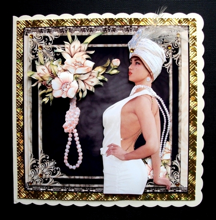 Deco Noir Peach Floral Flapper Card Front Kit by Jennifer (Jaye) Smith-Kirk