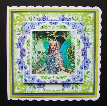 Delphinium Fairy Fae - 7" x 7" Card Topper with Decoupage by Jennifer (Jaye) Smith-Kirk