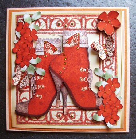Pretty orange vintage lace boot, with orange flowers 8x8 mini kit by Jennifer (Jaye) Smith-Kirk