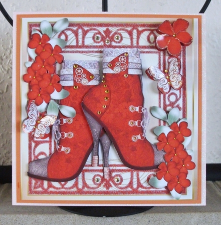 Pretty orange vintage lace boot, with orange flowers 8x8 mini kit by Jennifer (Jaye) Smith-Kirk