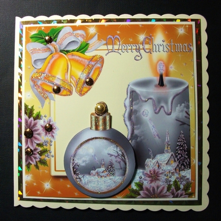 Pretty silver candle with church and bauble, with holly 8x8 by Jennifer (Jaye) Smith-Kirk