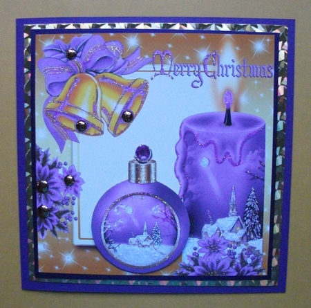 Pretty lilac candle with church and bauble, with holly 8x8 by Jennifer (Jaye) Smith-Kirk