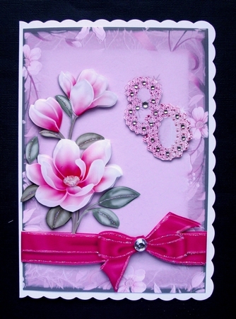 Pink Magnolia 80 Card Front with Decoupage by Jennifer (Jaye) Smith-Kirk