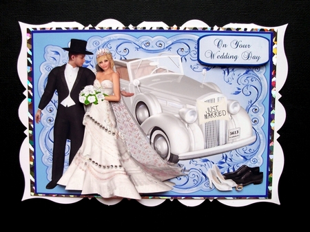 Wedding day card with 3D bride and vintage car by Jennifer (Jaye) Smith-Kirk