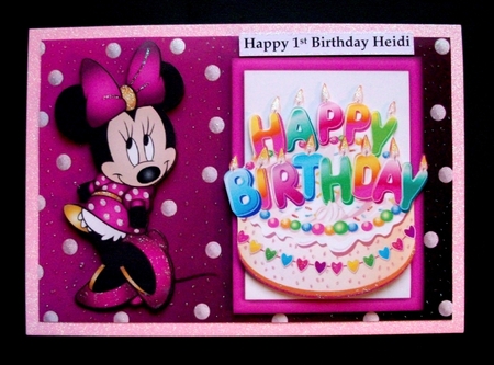 I Just love Birthday cakes, with cute little minnie mouse in pink A4 by Jennifer (Jaye) Smith-Kirk
