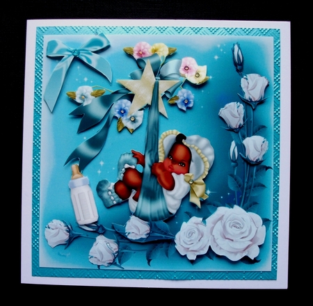 Cute little ethnic baby boy in a bonnet with bows & roses 8x8 by Jennifer (Jaye) Smith-Kirk