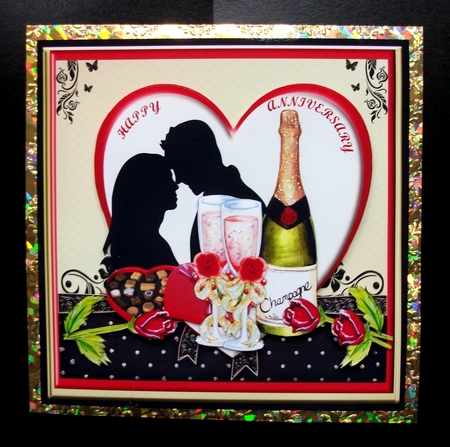 Happy Anniversary Young Couple Champagne and Chocolates by Jennifer (Jaye) Smith-Kirk
