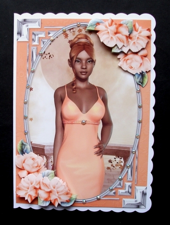 Ethnic Lady in an Elegant peach Dress and Roses by Jennifer (Jaye) Smith-Kirk