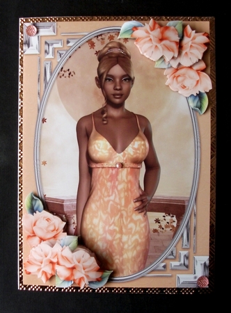 Ethnic Lady in an Elegant Peachy Patterned Dress and Roses by Jennifer (Jaye) Smith-Kirk