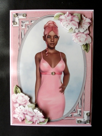 Ethnic Lady in an Elegant Pink Dress and Roses by Jennifer (Jaye) Smith-Kirk