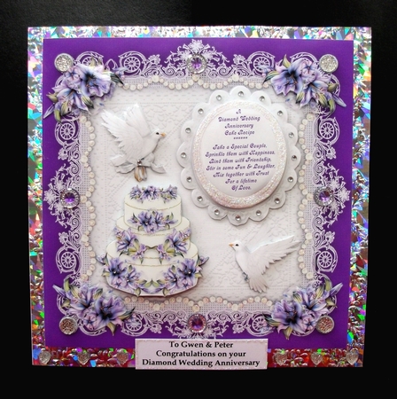 A Diamond Wedding Anniversary Cake Recipe 8 x 8 Card Topper With Decoupage by Jennifer (Jaye) Smith-Kirk