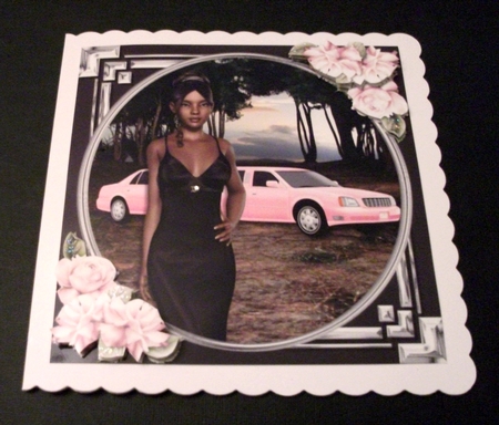Ethnic Lady in an Elegant Black Dress, Pink Limousine and Roses 3 by Jennifer (Jaye) Smith-Kirk