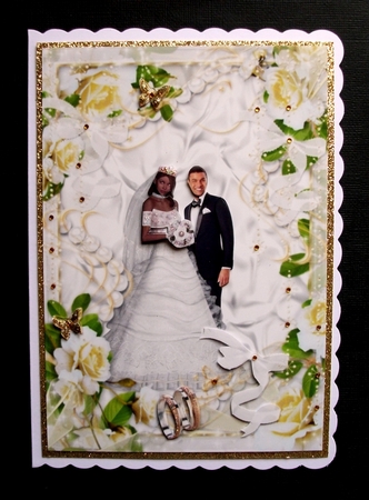Wedding Couple 2 in white roses. ribbons & pearls frame by Jennifer (Jaye) Smith-Kirk