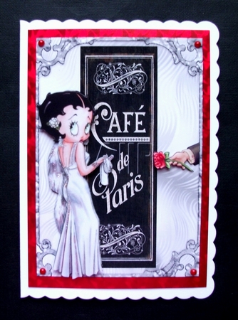 Girl About Town - A5 card front with decoupage by Jennifer (Jaye) Smith-Kirk