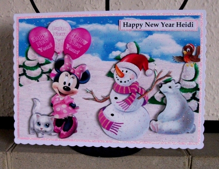 Lovely minnie mouse & friends with happy new year balloons A4 by Jennifer (Jaye) Smith-Kirk