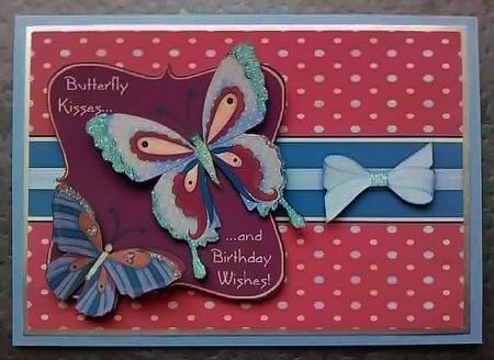 Butterfly Kisses Decoupage Card Front - Wine & Blue by Jennifer (Jaye) Smith-Kirk