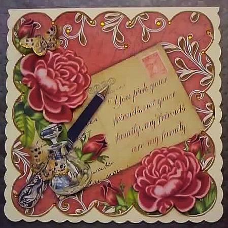 Deep Pink Roses Friends Are Family 8in Decoupage Toppe by Jennifer (Jaye) Smith-Kirk
