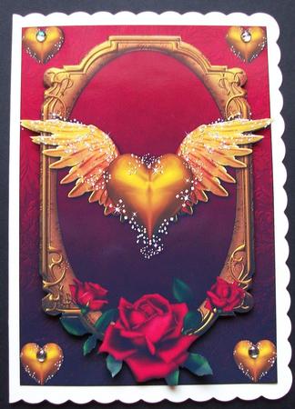 Gold Winged Heart & Beautiful Red Rose by Jennifer (Jaye) Smith-Kirk