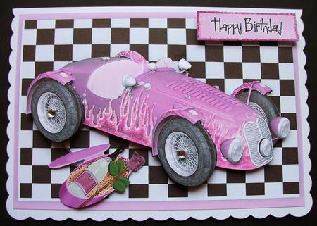 Pink Sports Car with Champagne for That Special Lady by Jennifer (Jaye) Smith-Kirk