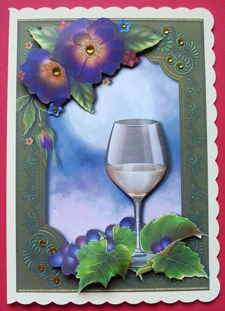 Glass of White Wine & Wild Roses+ Decoupage by Jennifer (Jaye) Smith-Kirk