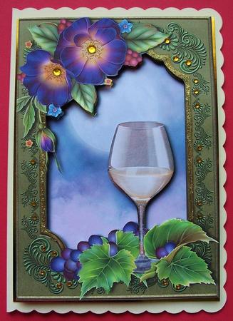 Glass of White Wine & Wild Roses+ Extra Frame by Jennifer (Jaye) Smith-Kirk